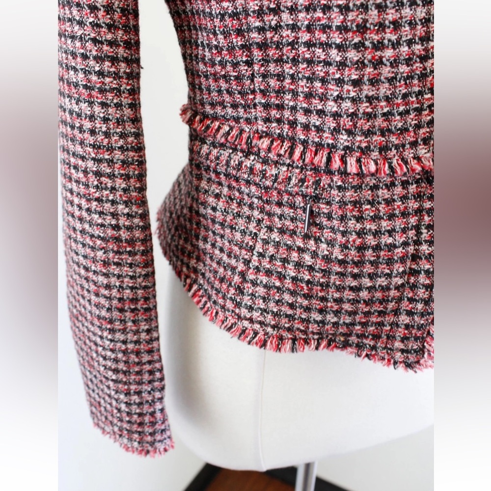 White House Black Market Tweed Moto Blazer Jacket Red Black Metallic Size 0 - Picture 5 of 12